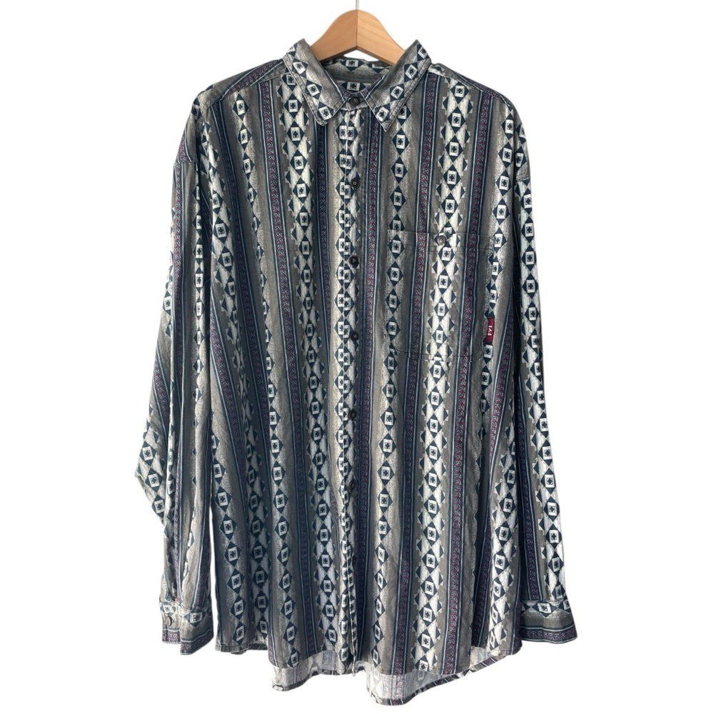 Vintage 90s Western Patterned Button Up Shirt 100% Cotton Size XL